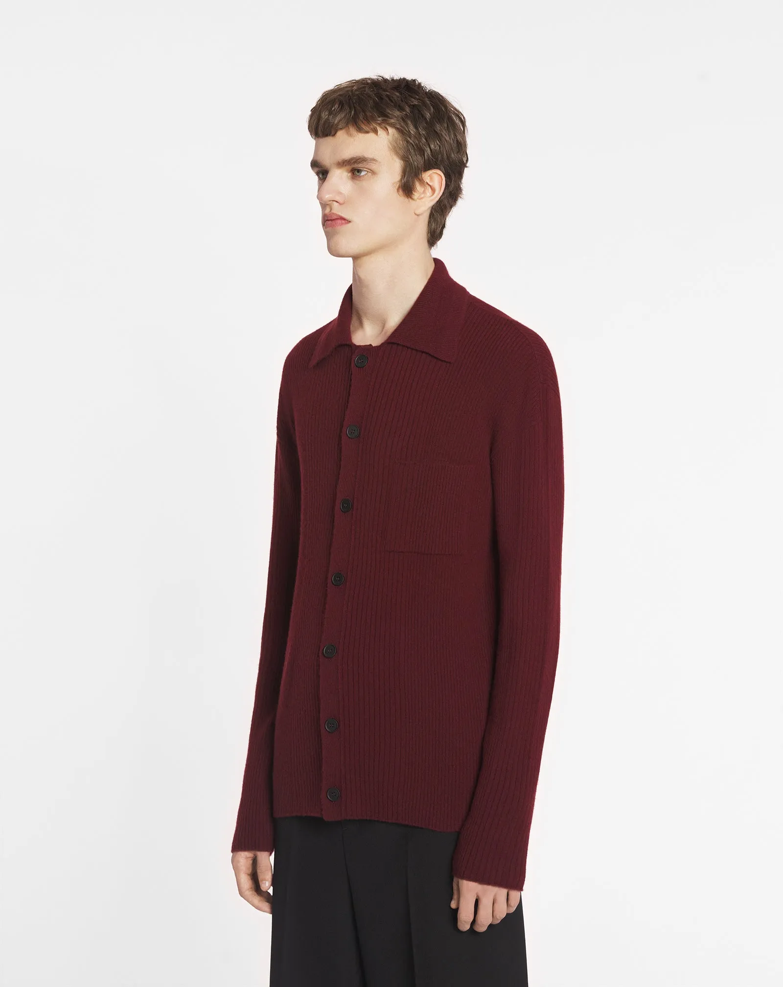 POLO-NECK RIBBED CARDIGAN