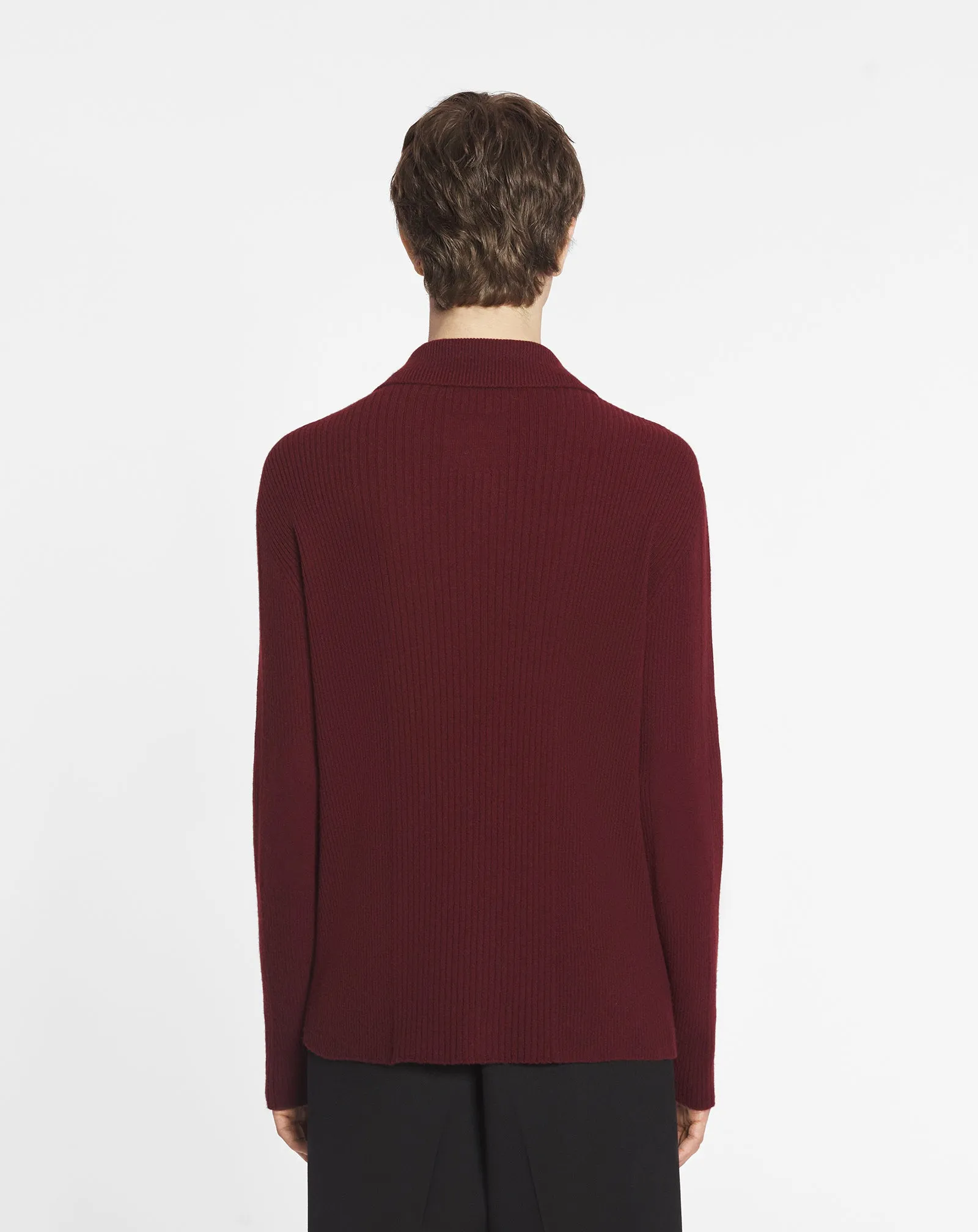 POLO-NECK RIBBED CARDIGAN