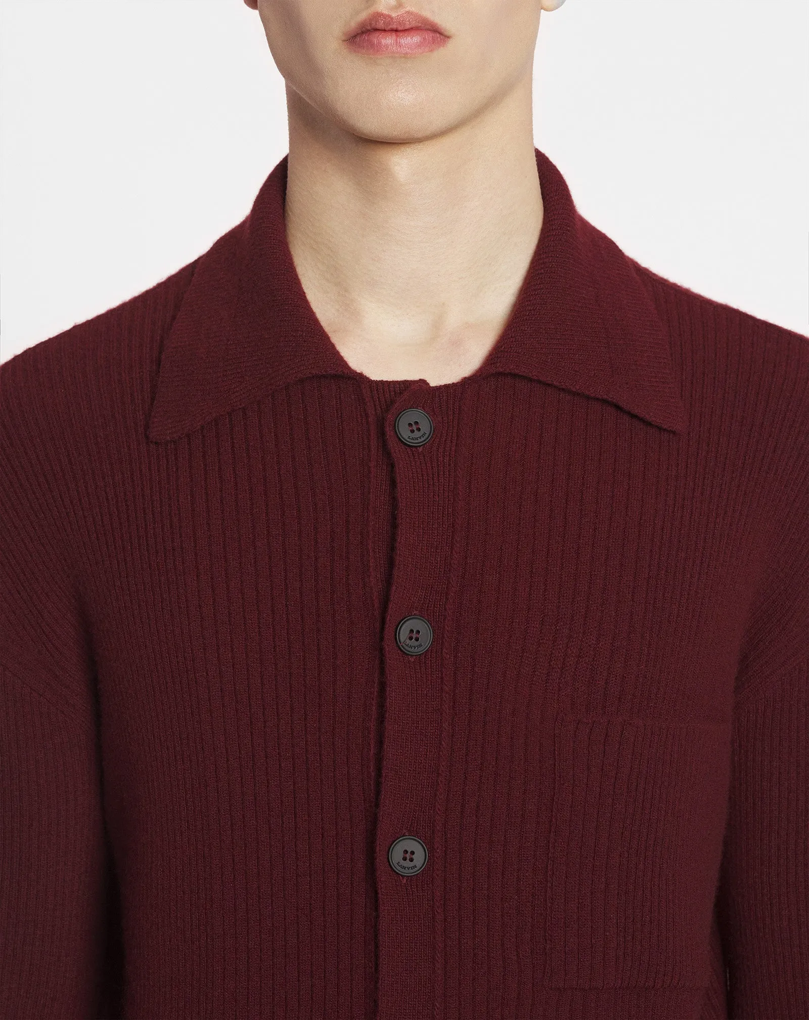 POLO-NECK RIBBED CARDIGAN