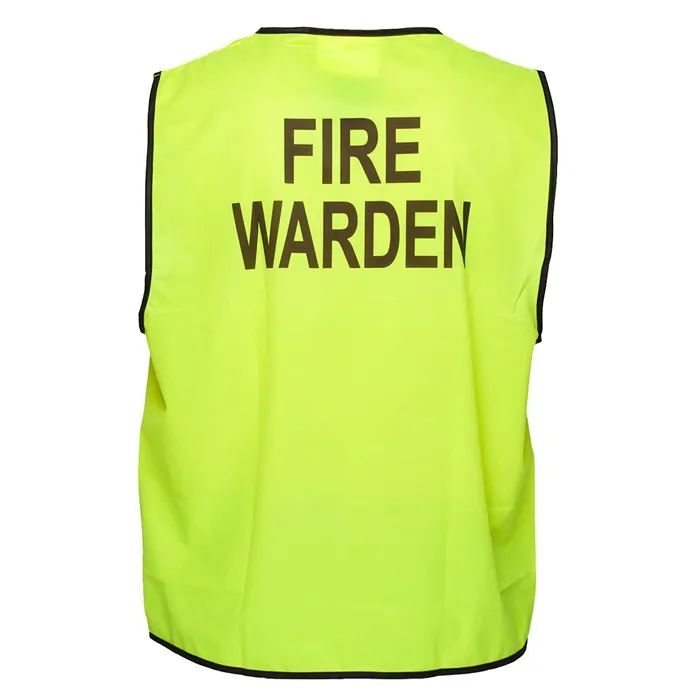 PORTWEST Hi-Vis Vest Class D with Velcro Closure Printed with Fire Warden in Black on Centre of Back