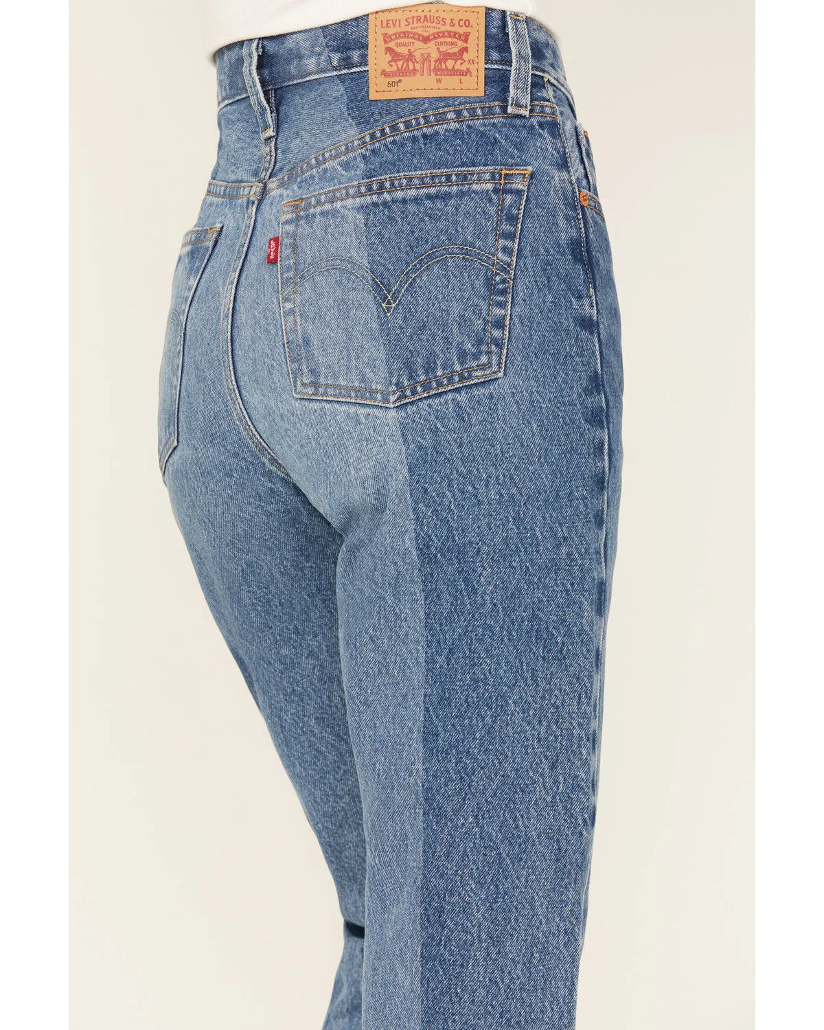 Product Name:  Levi's Women's Medium Wash Laser Craft High Rise Two Toned 501 Straight Jeans