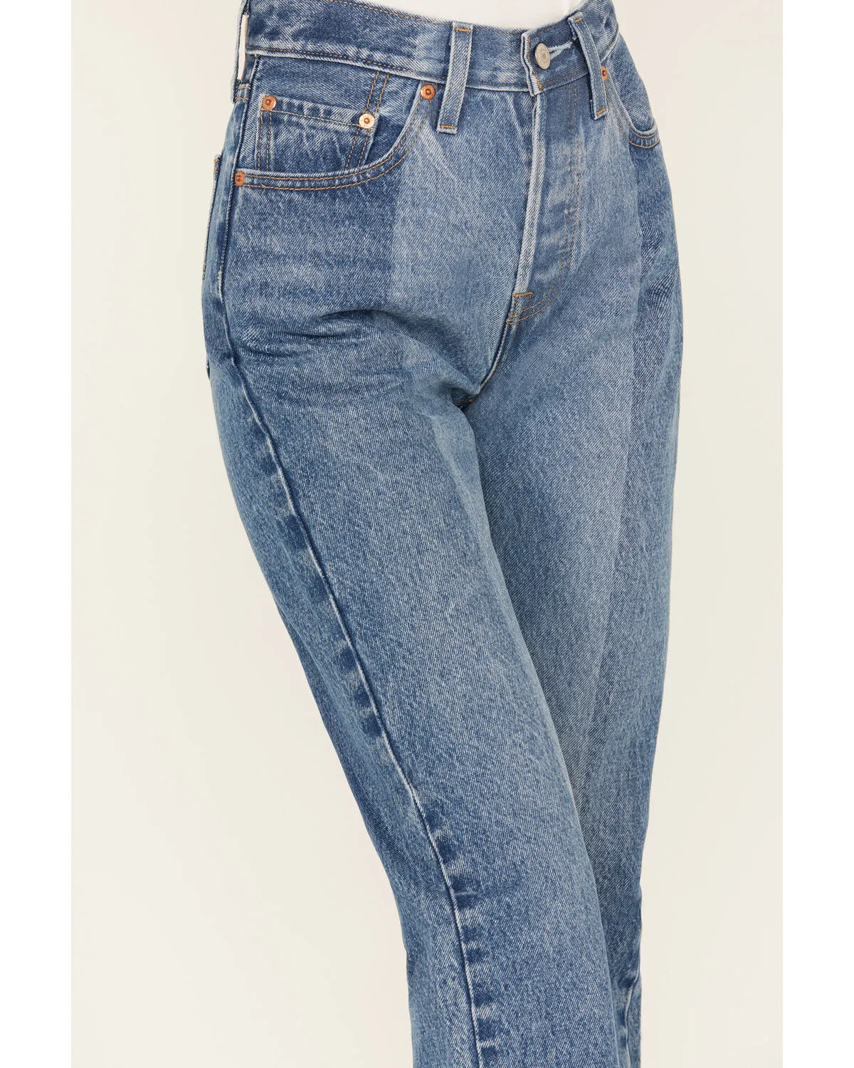 Product Name:  Levi's Women's Medium Wash Laser Craft High Rise Two Toned 501 Straight Jeans