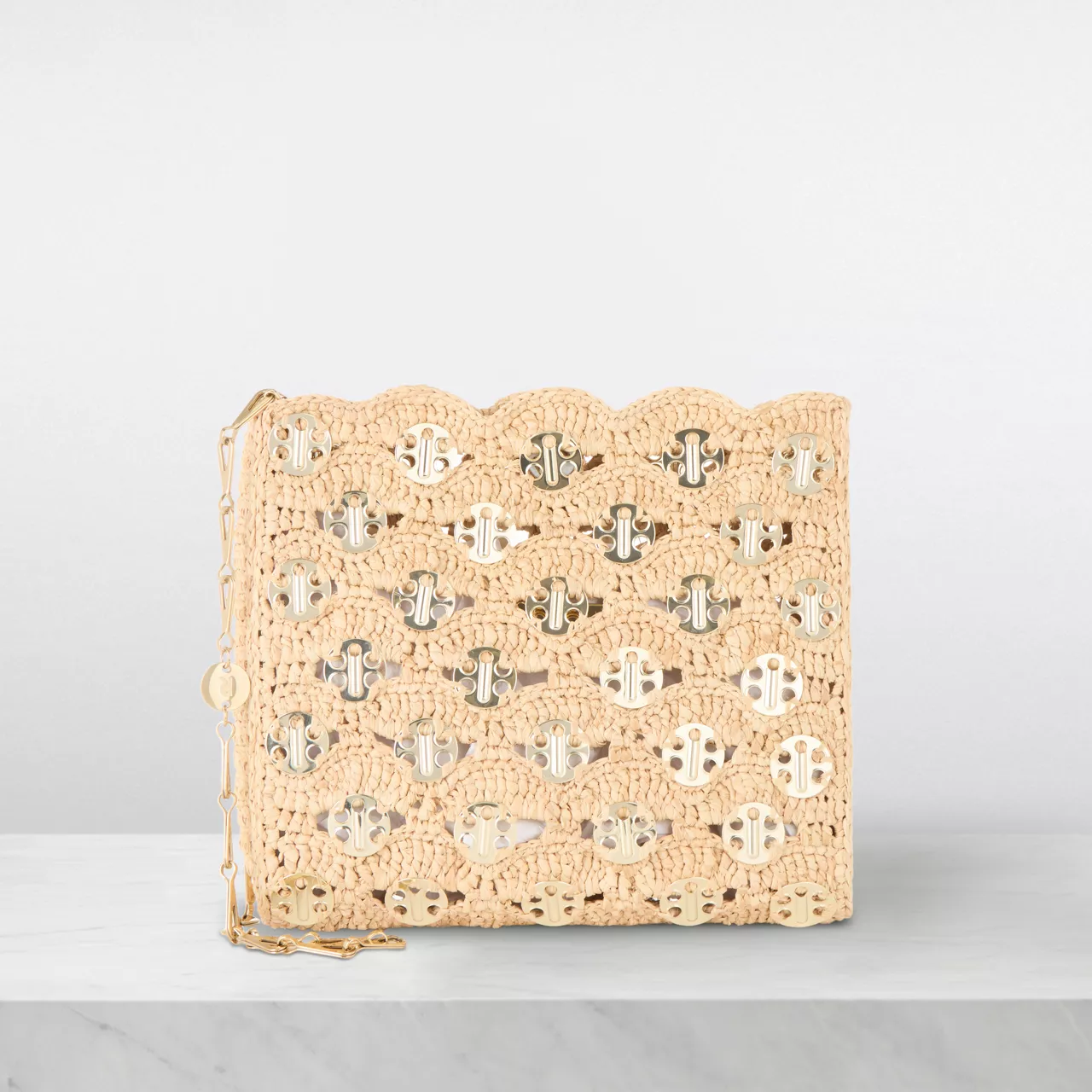 RABANNE 1969 Square Raffia Shoulder Bag - Natural  Light Gold