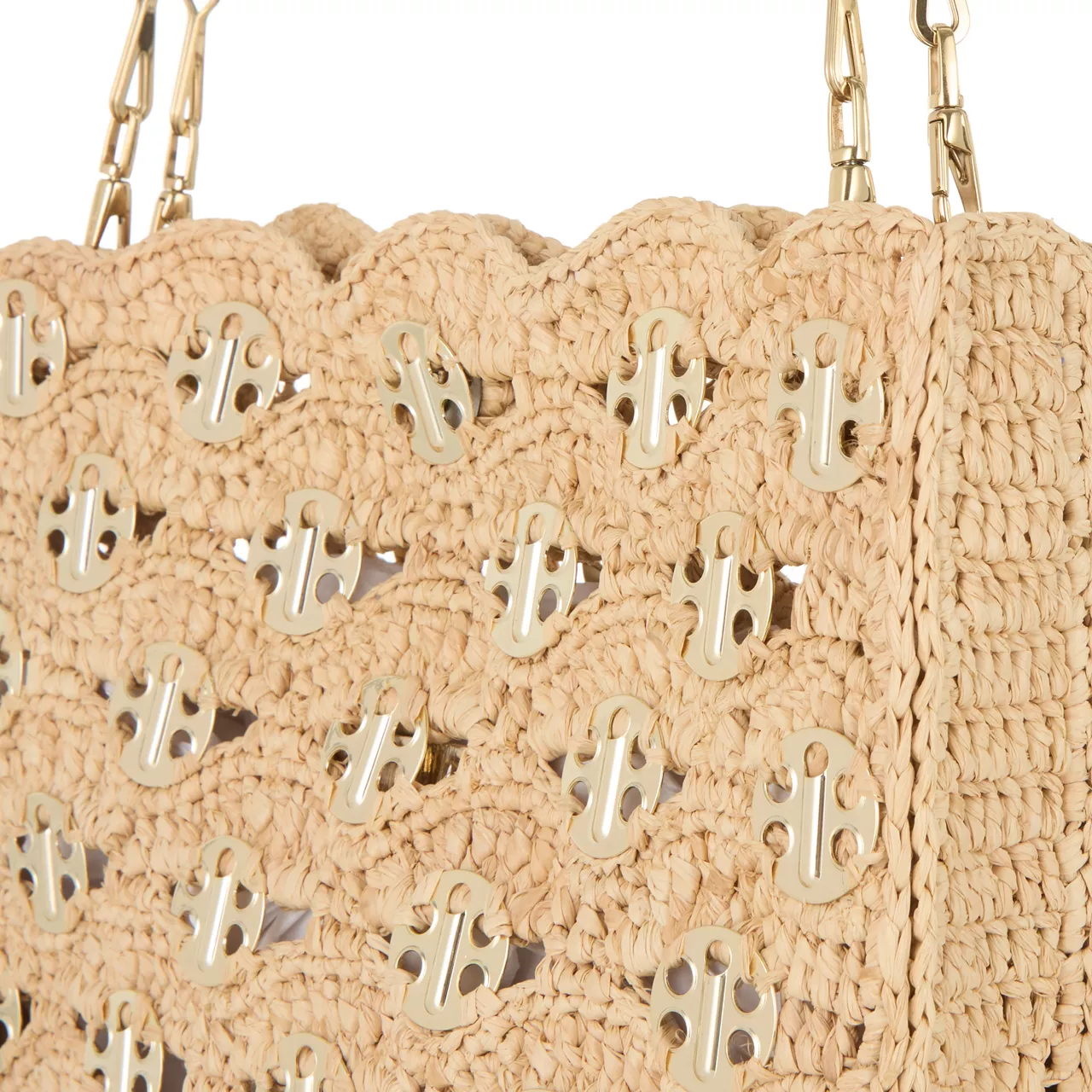 RABANNE 1969 Square Raffia Shoulder Bag - Natural  Light Gold