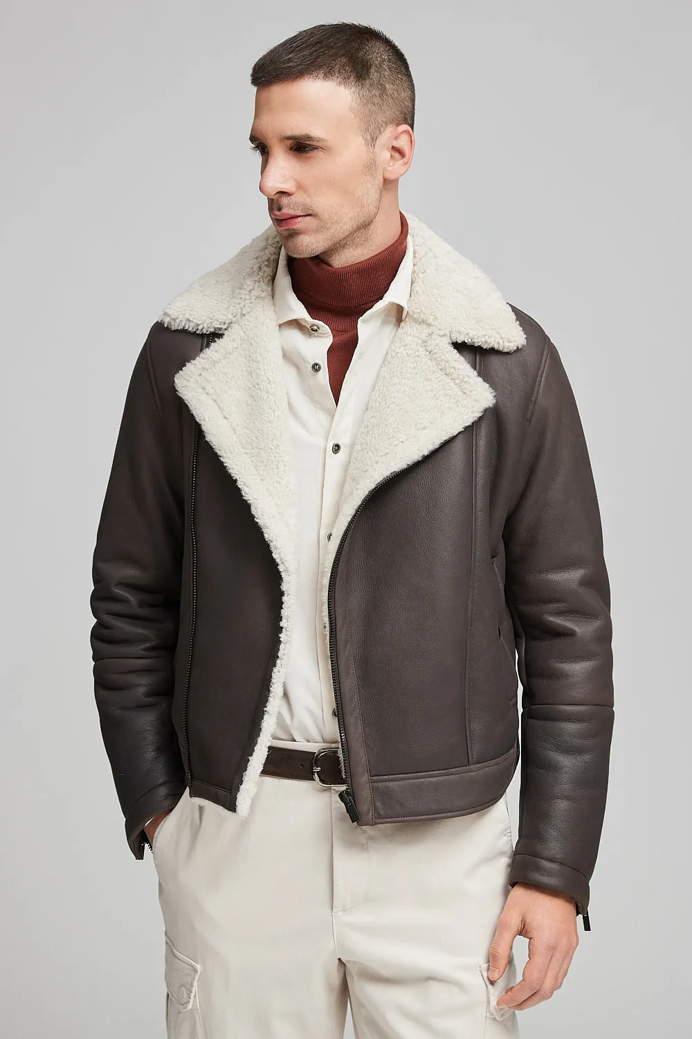 Real sheepskin biker jacket