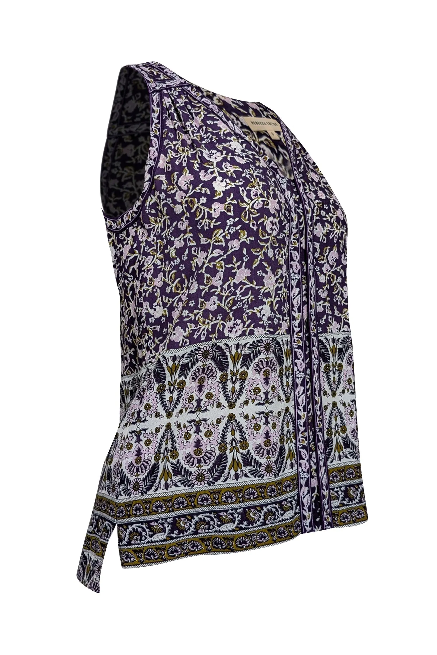 Rebecca Taylor - Purple w/ White & Gold Paisley Print Sleeveless Top Sz 0