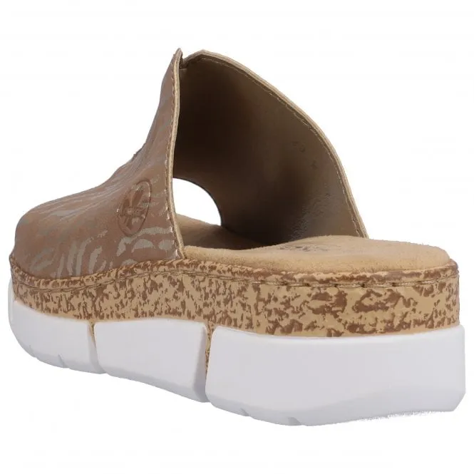 Rieker  Womens V23M9-62 Nabukino Beige Wedge Heeled Mules