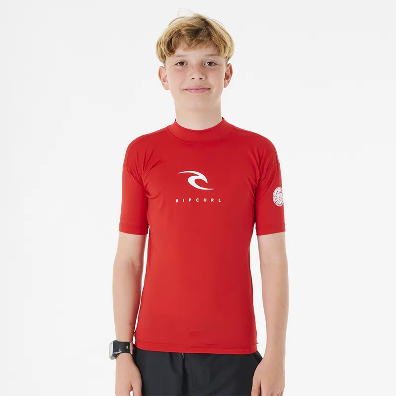 Rip Curl Jnr Corps Short Sleeve UV Rash Vest in Red