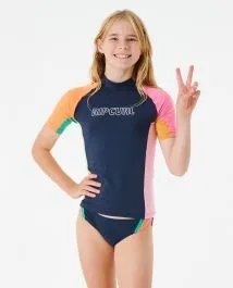 Rip Curl Junior Girls Day Break SS Rash Vest - Navy