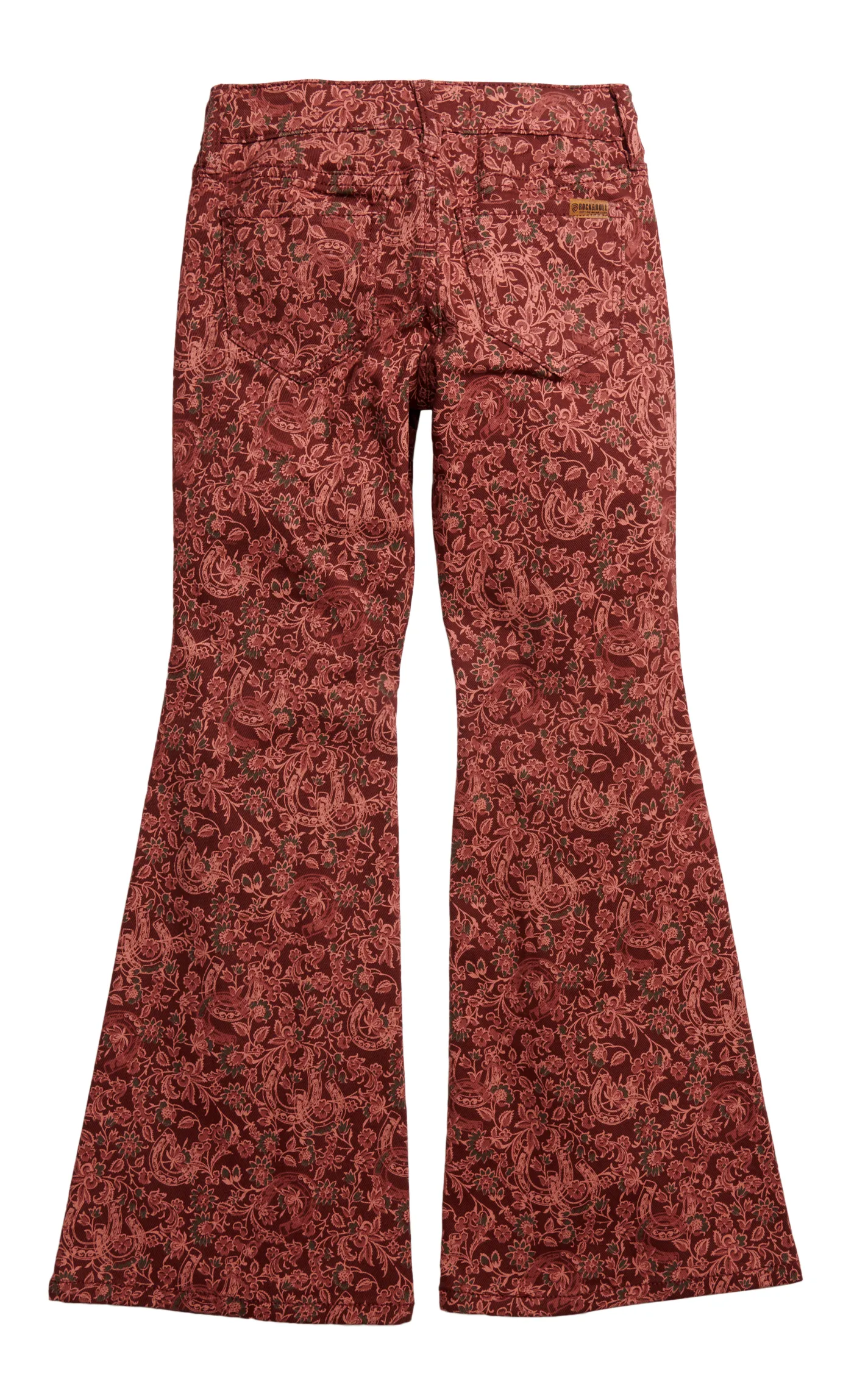 Rock & Roll Denim Girl's Burgundy & Floral Horseshoe Button Flare Leg Jeans