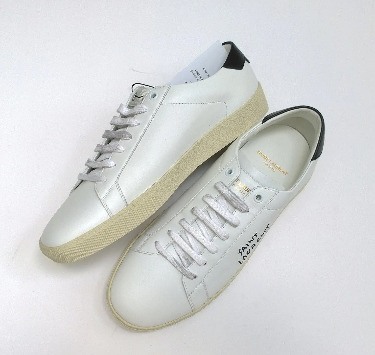 Saint Laurent Court Classic SL/06 Signa Low Top White Leather Sneakers with Black Logo Classic Trainers