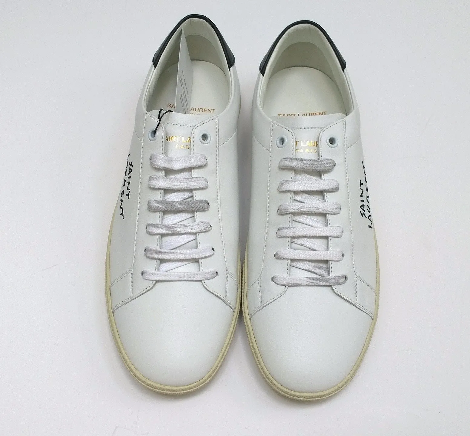 Saint Laurent Court Classic SL/06 Signa Low Top White Leather Sneakers with Black Logo Classic Trainers