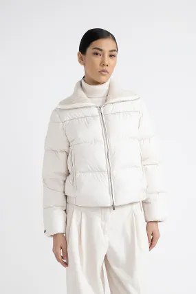 Short goose down jacket with tricot collar