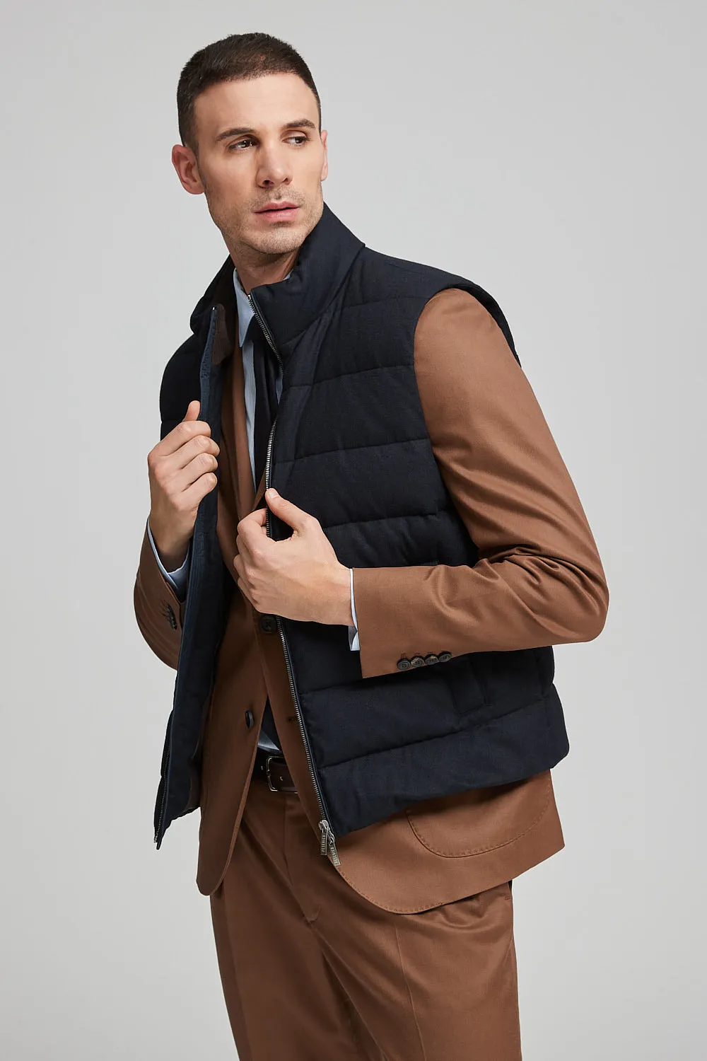 Sleeveless goose down jacket in cashmere