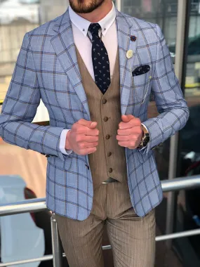 Slim-Fit Plaid Suit Vest Blue