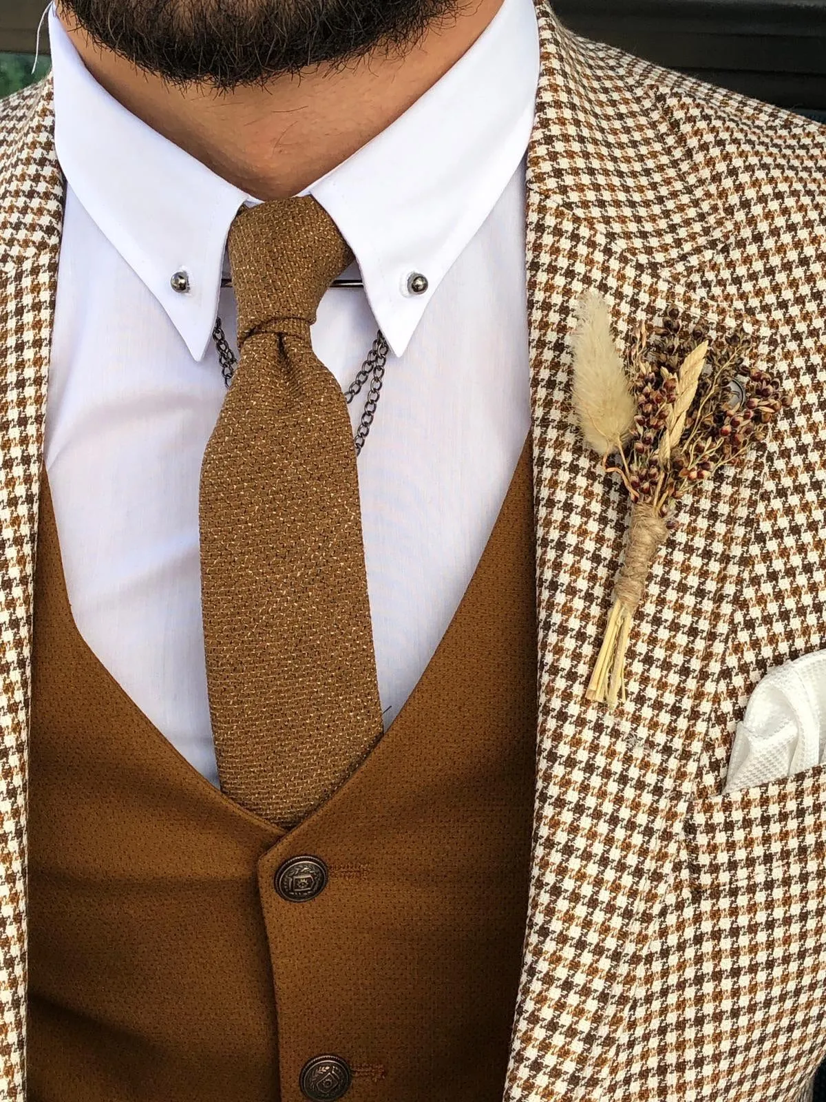 Slim-Fit Plaid Suit Vest Camel