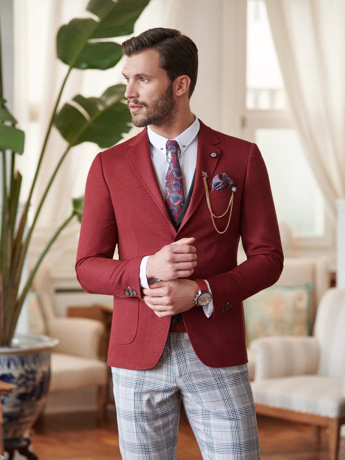 Slim-Fit Suit Vest Claret red