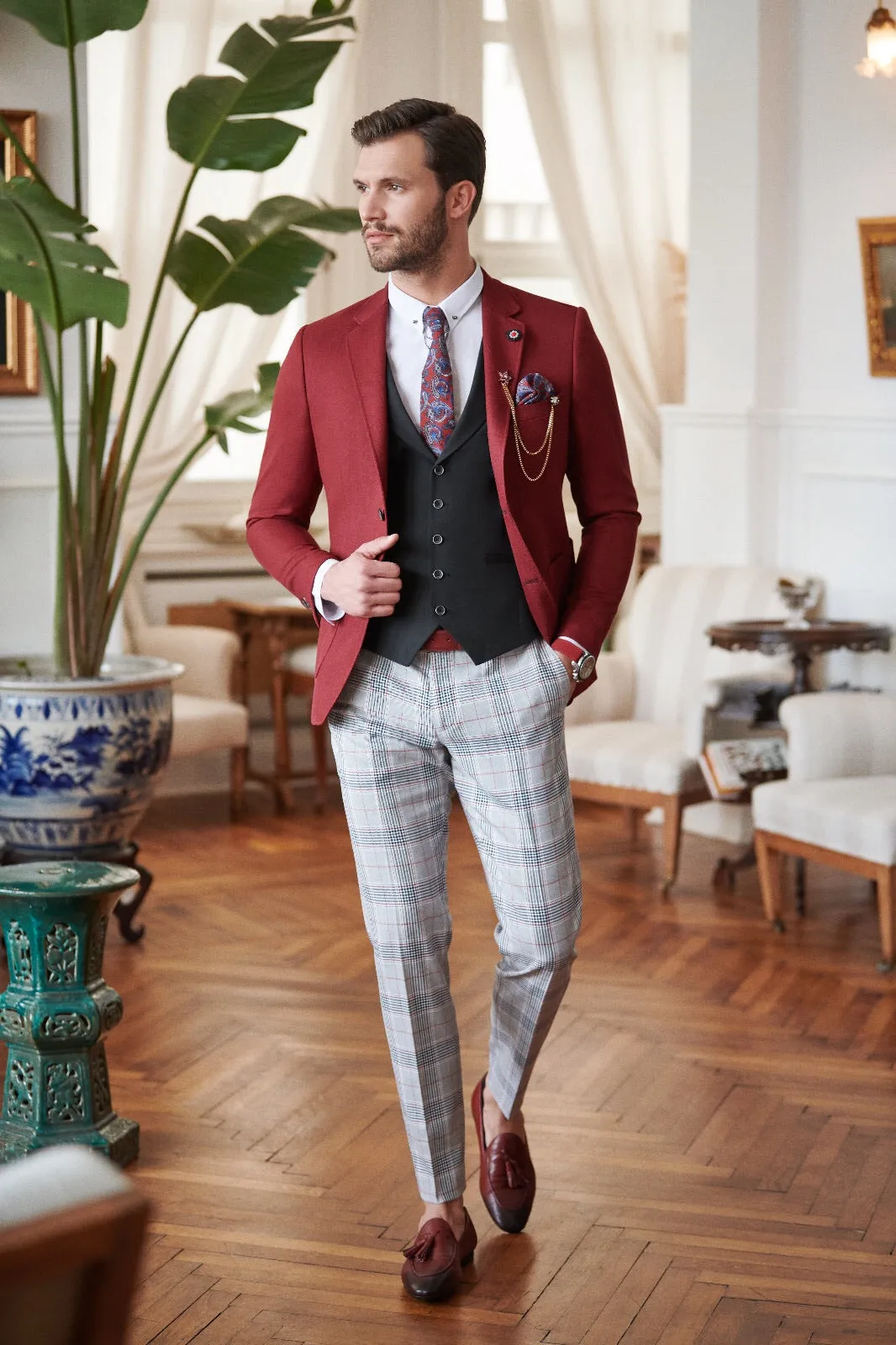 Slim-Fit Suit Vest Claret red