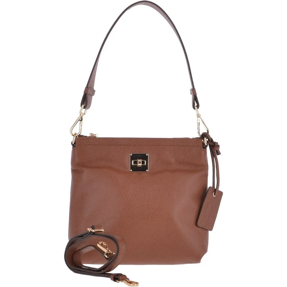 Small Two In One Leather Crossbody Bag & Shoulder Bag Tan : 62539