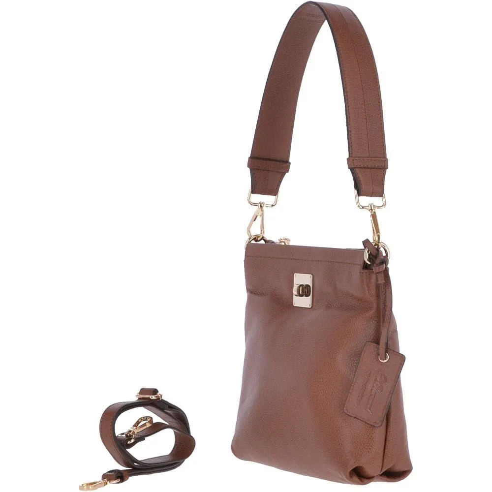 Small Two In One Leather Crossbody Bag & Shoulder Bag Tan : 62539