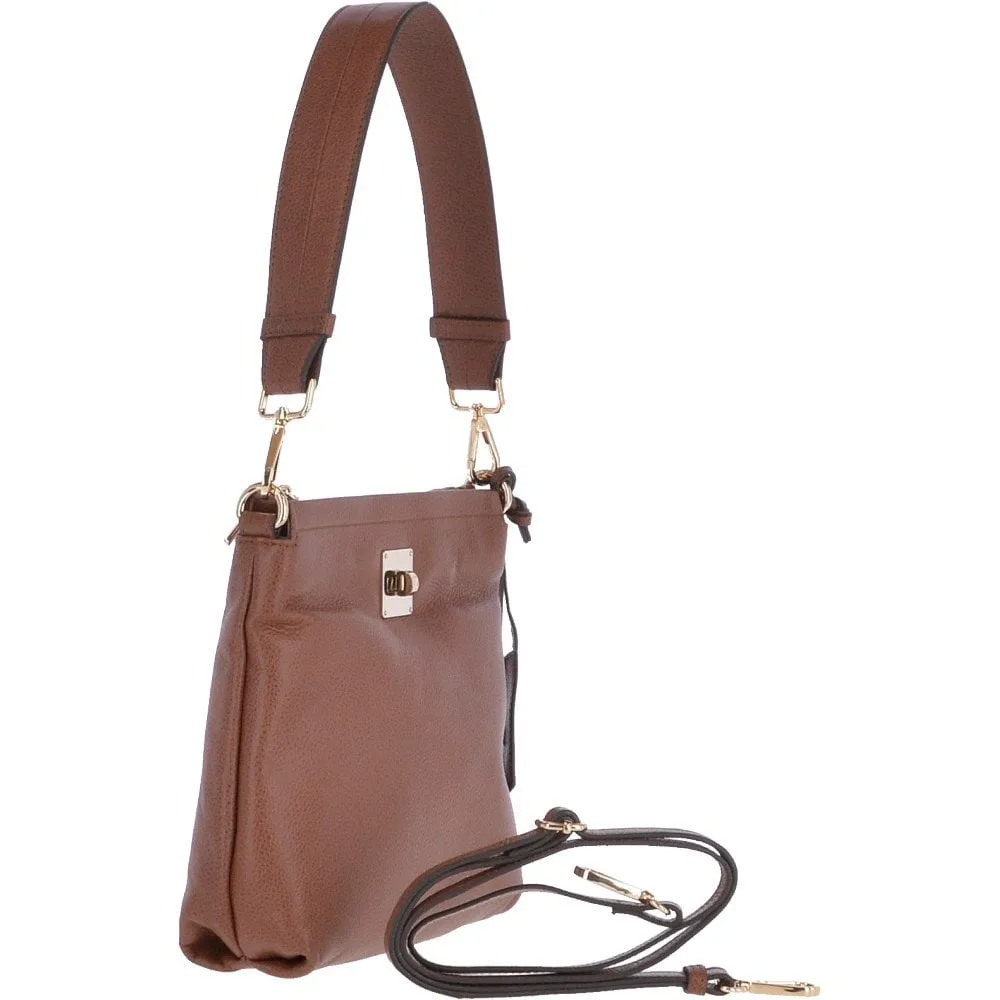 Small Two In One Leather Crossbody Bag & Shoulder Bag Tan : 62539