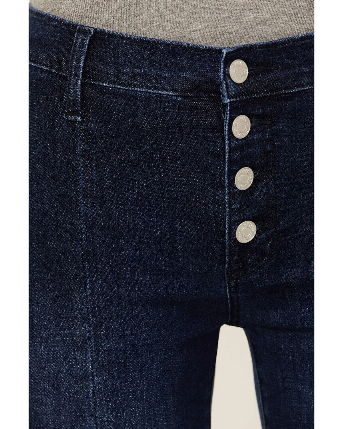 Sneak Peek Women's Dark Wash Mid Rise Exposed Button-Fly Stretch Trouser Jeans