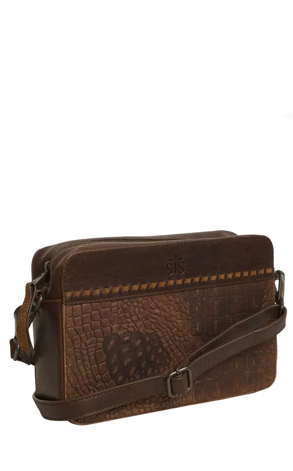 STS Ranchwear Chestnut Leather Catalina Croc Crossbody Bag