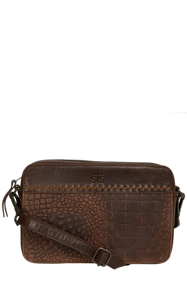 STS Ranchwear Chestnut Leather Catalina Croc Crossbody Bag