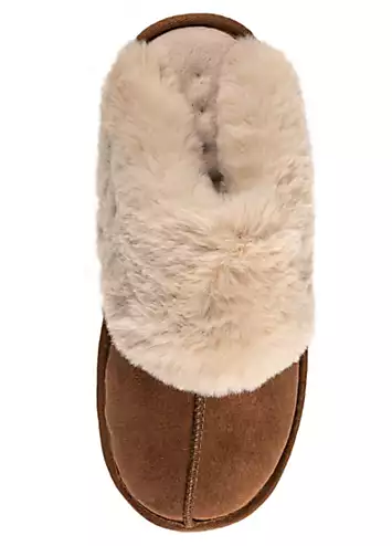 Tan Real Suede Mules with Fur Cuffs by Totes | Look Again