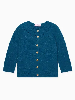 Teal Ivana Merino Girl Cardigan