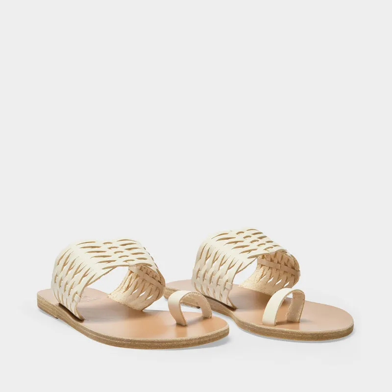 Thalia Woven Sandals in Off White Leather