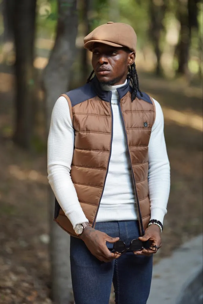 Thread Slim Fit Brown Zippered Vest