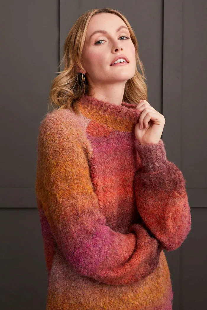 Tribal Ombre Boucle Mock Neck Sweater