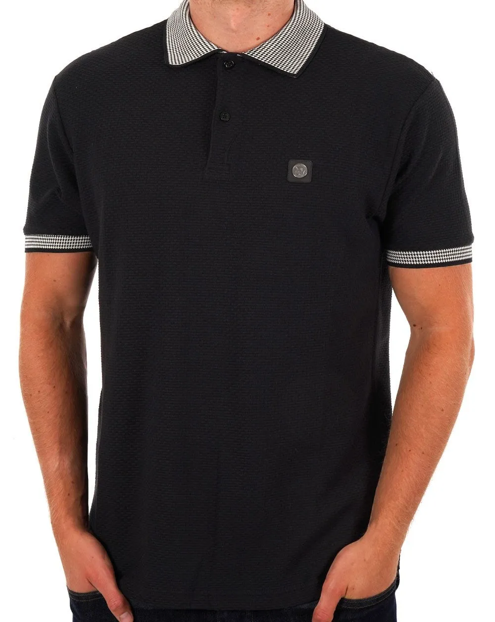 Trojan Contrast Textured Polo Black