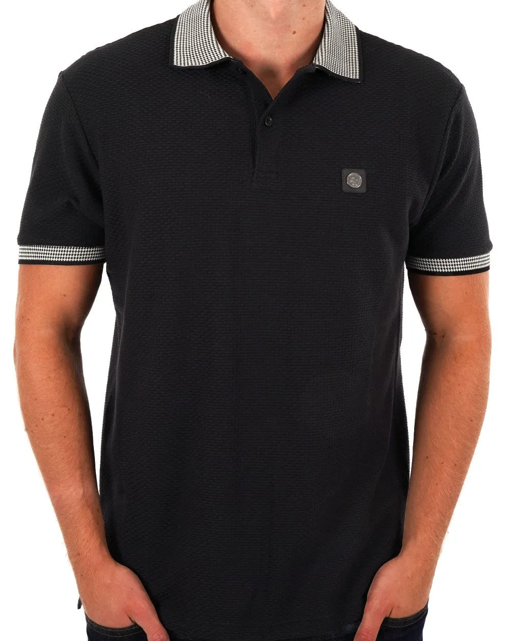 Trojan Contrast Textured Polo Black