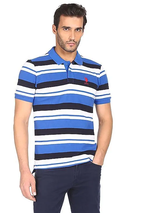 U.S. Polo Assn. Men Blue Cotton Striped Polo Shirt