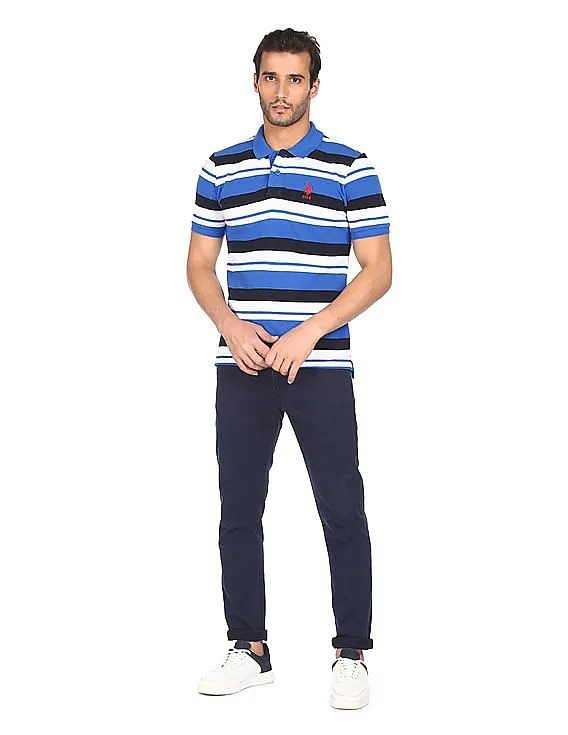 U.S. Polo Assn. Men Blue Cotton Striped Polo Shirt