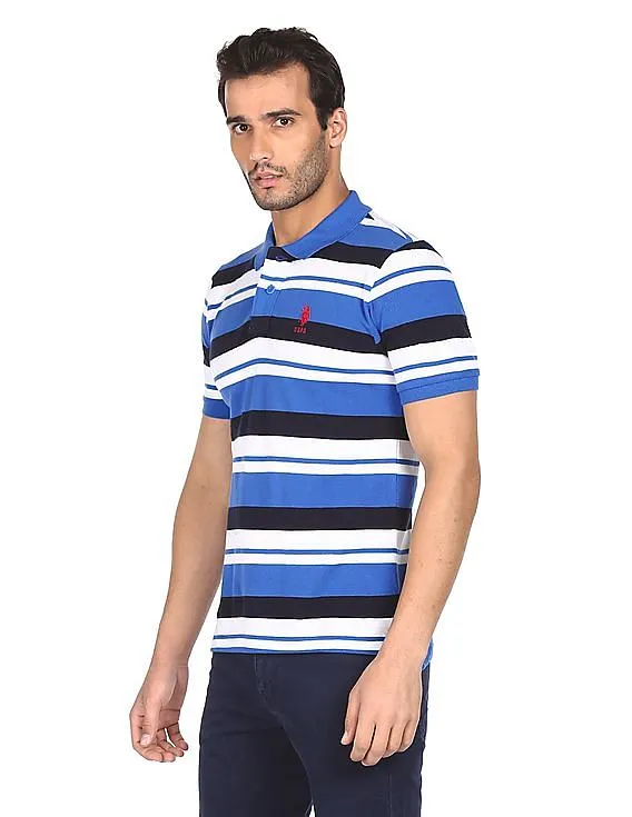 U.S. Polo Assn. Men Blue Cotton Striped Polo Shirt