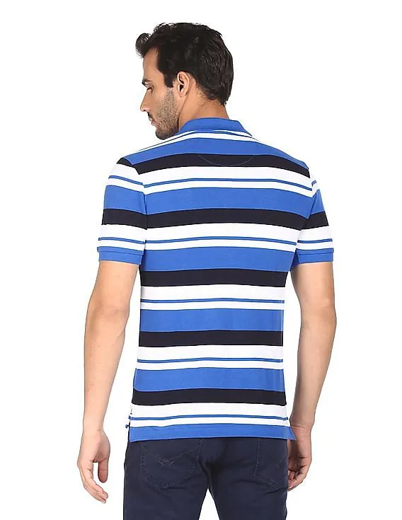 U.S. Polo Assn. Men Blue Cotton Striped Polo Shirt