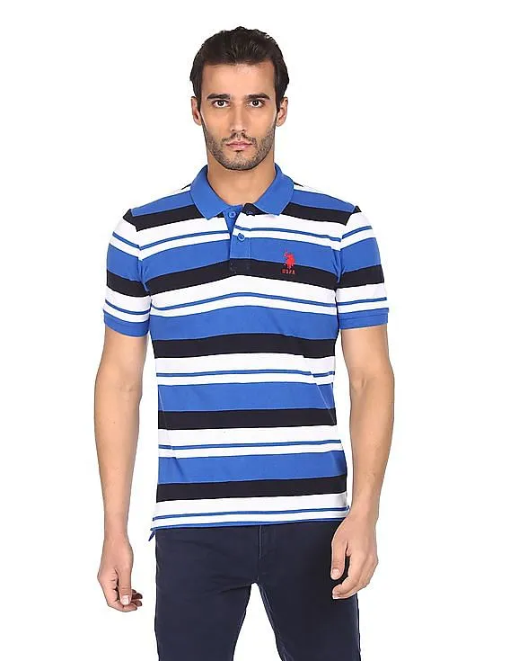 U.S. Polo Assn. Men Blue Cotton Striped Polo Shirt