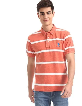 U.S. Polo Assn. Orange Button Down Collar Striped Polo Shirt