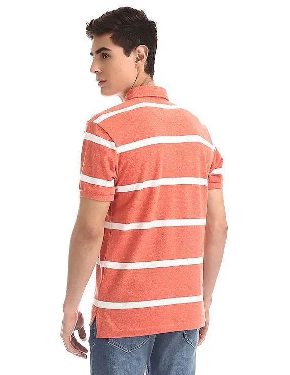 U.S. Polo Assn. Orange Button Down Collar Striped Polo Shirt