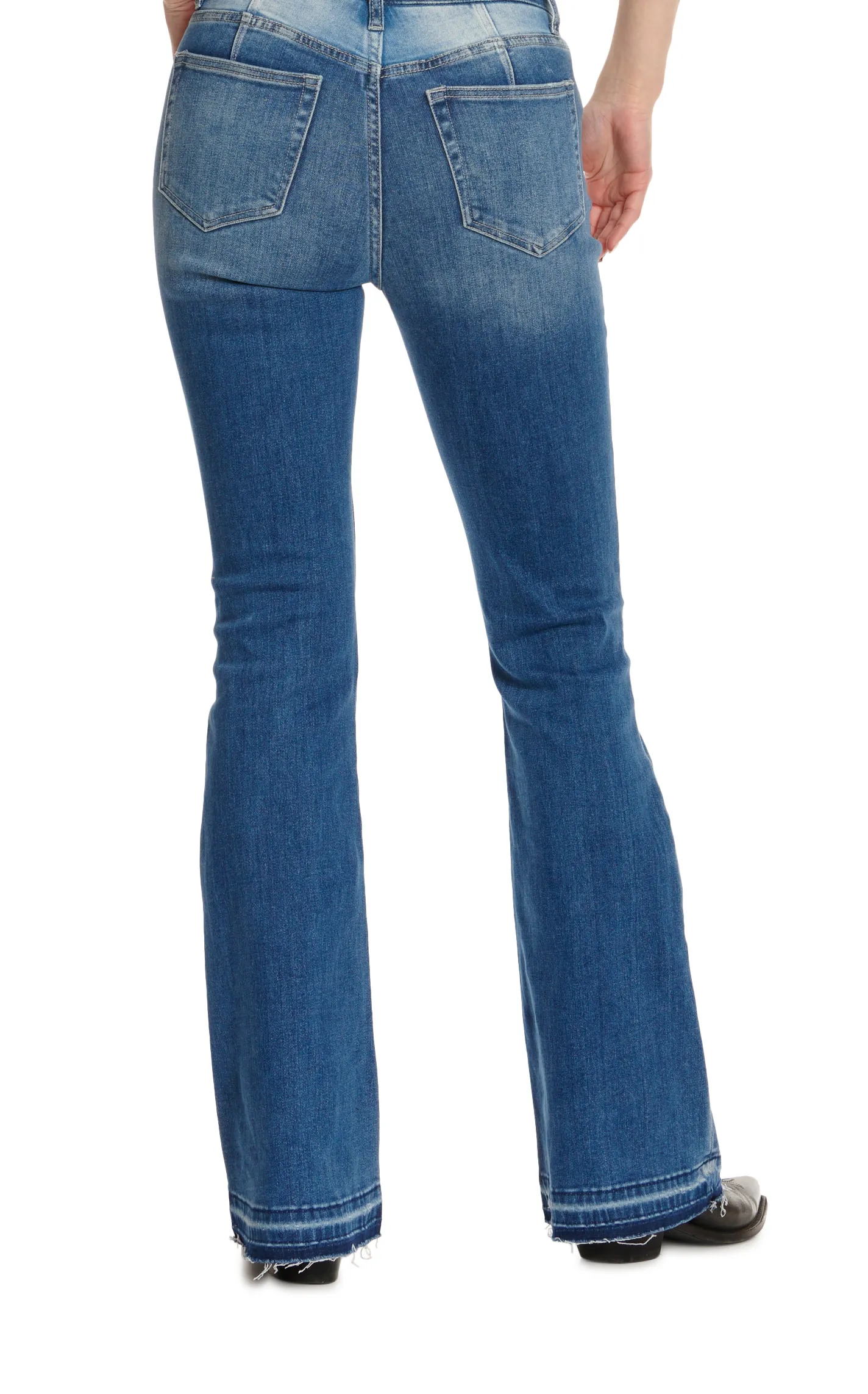 Vervet Women's Medium Wash High Rise V-Stripe Double Yoke Flare Leg Jeans