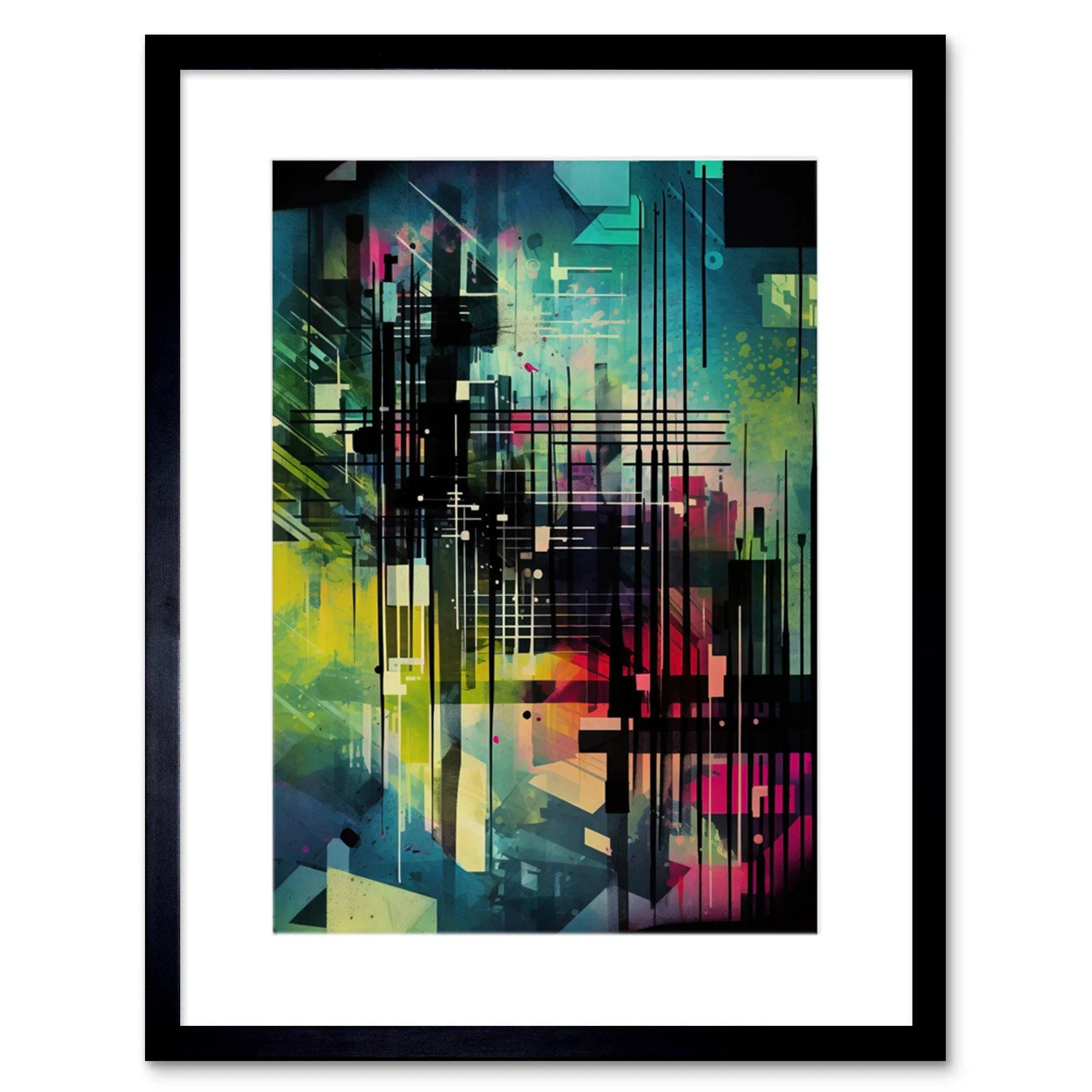 Wall Art & Pictures | Wall Art Print Music Sheet Staff Modern Abstract Geometric Watercolour Painting Artwork Framed 9X7 Inc