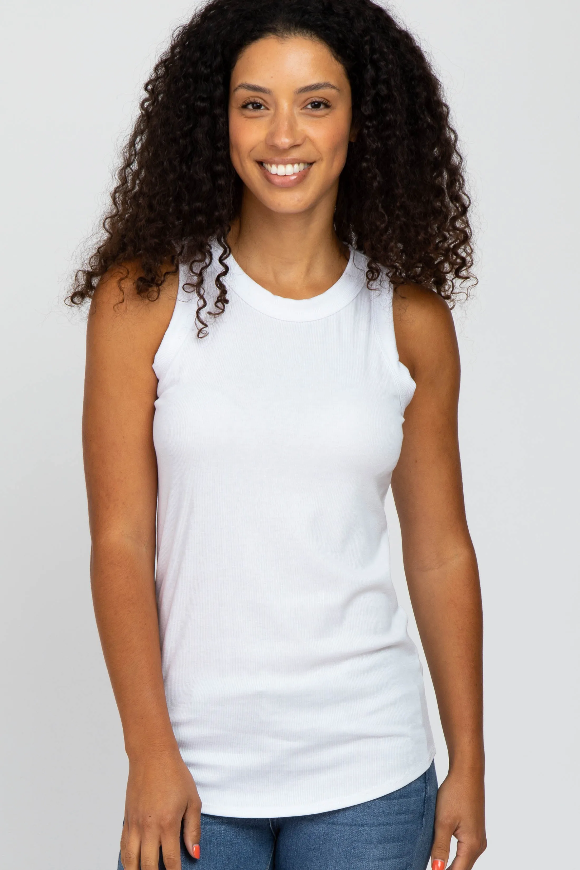 White Ribbed Sleeveless Maternity Top