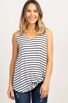 White Striped Sleeveless Tie Front Top