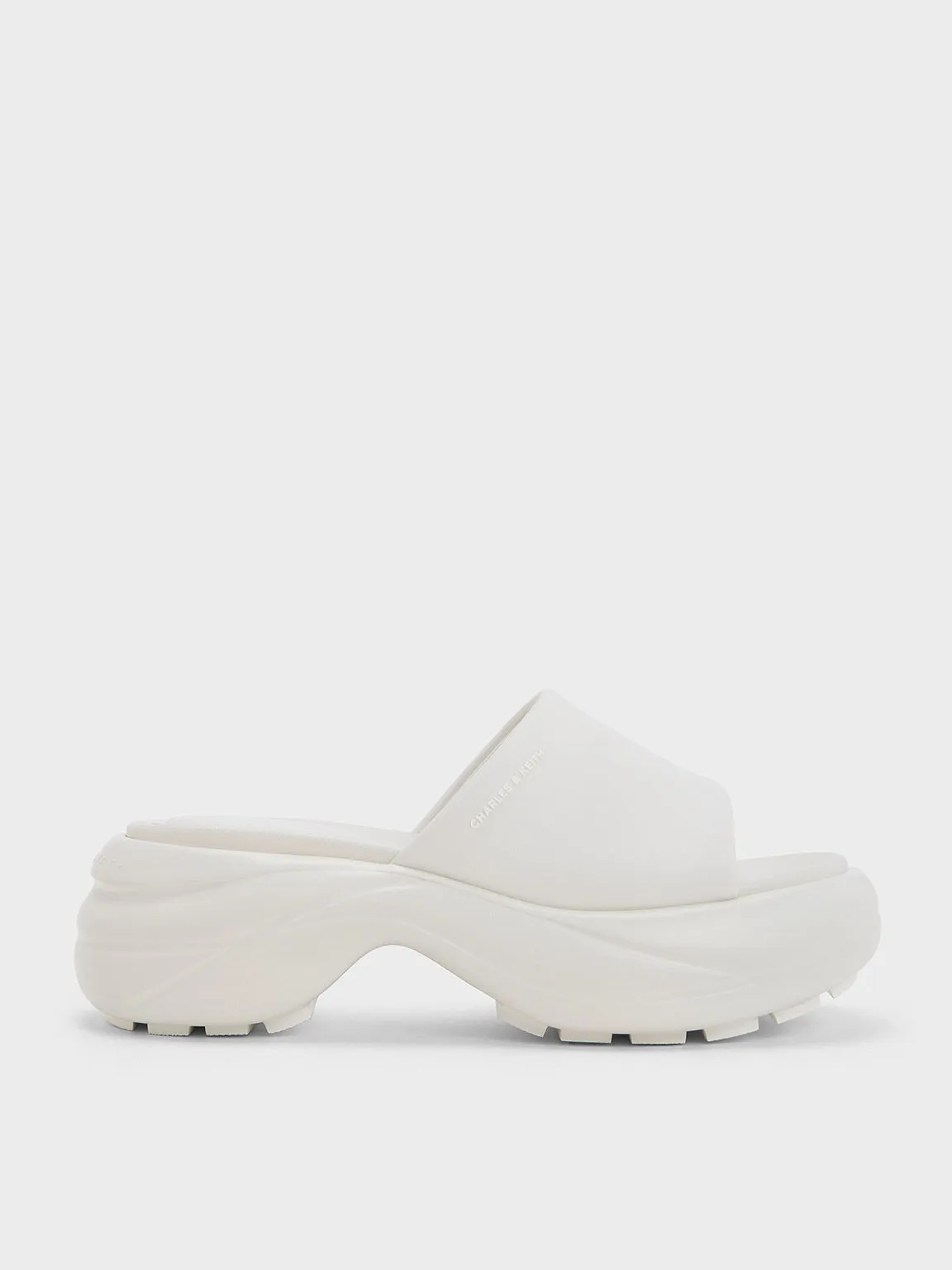 Wide-Strap Curved Platform Sports Sandals - White