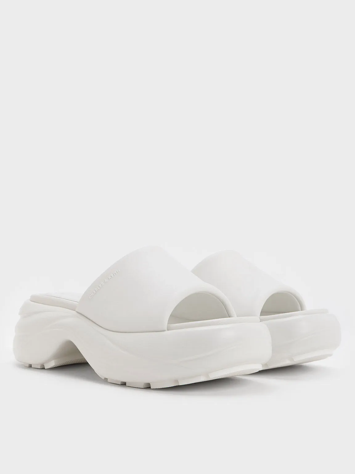 Wide-Strap Curved Platform Sports Sandals - White