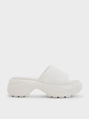 Wide-Strap Curved Platform Sports Sandals - White