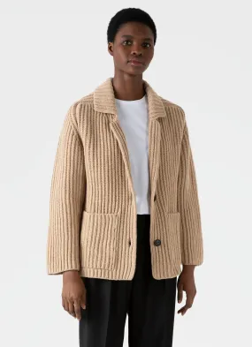 Women's Knitted Cardigan in Light Camel